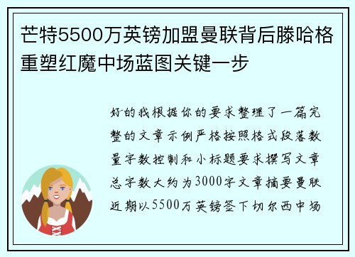 芒特5500万英镑加盟曼联背后滕哈格重塑红魔中场蓝图关键一步 芒特5500万英镑加盟曼联背后滕哈格重塑红魔中场蓝图关键一步